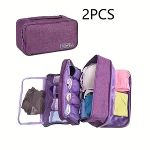 2-Pack Portable Travel Packing Cubes, Multi-Grid Zipper Underwear Garment Bag, Travel Clothes Organizer, Home Storage Essential, Zipper Pouches, Travel Accessories