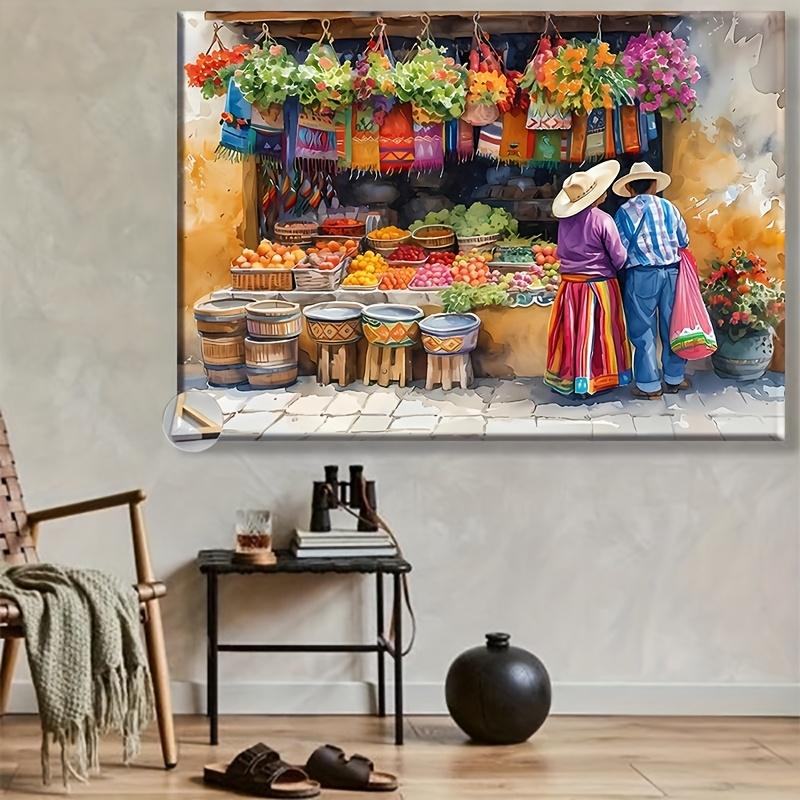 2d, 1 Unique Canvas Wrapped Framed Painting, Mexican Market Prints, Printable Hispanic Wall Art, Digital Download Traditional Painting Decorate Your Office Bedroom, Living Room, A Thoughtful Gift, Ready To Hang. Bathroom Waterproof, Independence Day