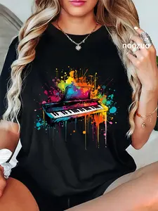 100% Cotton Keyboard instrument on colorful painted Keyboard T-Shirt