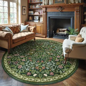 Round Retro Floral Print Area Rug, Boho Floral Rug, and Non-Slip, Plush Carpet for Living Room and Bedroom Decor, Ideal for Sofas and Coffee Tables, Vintage Printed Rugs