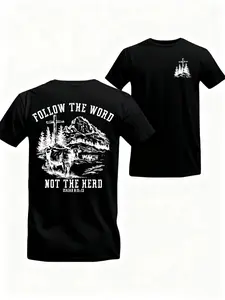 Faith Cross Bull Mountain Graphic T-Shirt, Unisex Church or Outdoor Wear, Evangelical Christian Print Top, Casual Fitted Long Sleeve