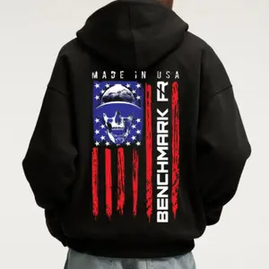 Benchmark FR Skull Flag American Flag Colored Graphic Print FR T-shirt Hoodie and Sweatshirt All Seasons Fitted Long Sleeve Womenswear Loungewear