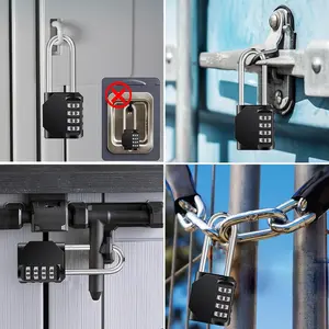 Long Shackle Combination Lock 2 Pack, 4.53" Overall Height, 2.62" Shackle Height, 4 Digit Resettable Weatherproof Padlock Outdoor for Shed Gate, Fence, Combo Lock for Gym Locker (Black & Silver)