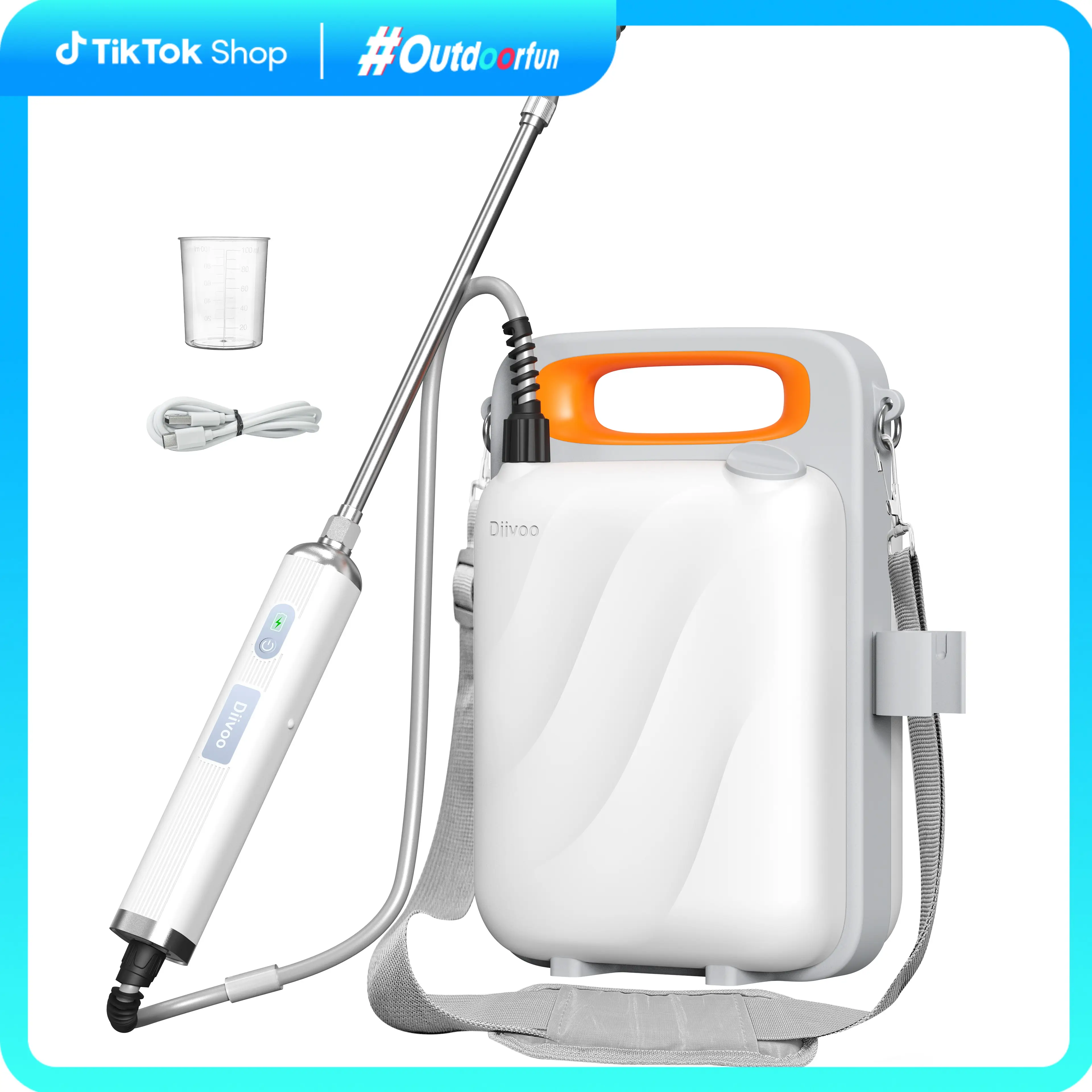 Diivoo Electric Garden Pump Sprayer 5L with Type-C Handle Rechargeable Mist Spray, Water Sprayer with Telescopic Wand&Brass Nozzles for Fathersday Hom