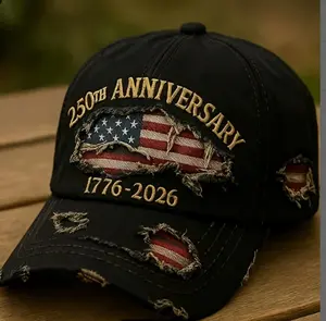 America 250th Anniversary 1776-2026 Distressed Baseball Cap, Vintage Embroidered Patriotic Hat with Liberty Bell & US Flag, Adjustable Washed Cotton Dad Hat for Men Women, 4th of July Gift
