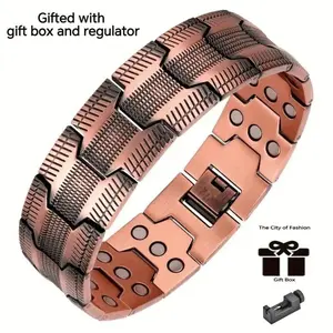 [LX STAR] Copper Bracelet for Men, 3X Ultra Strength Magnetic Bracelets, 99.99% Pure Copper with 3500 Gauss Neodymium Magnets, Adjustable - Valentine's gift - Anniversary gift - Wedding gift - Present a beautiful gift box and regulator.
