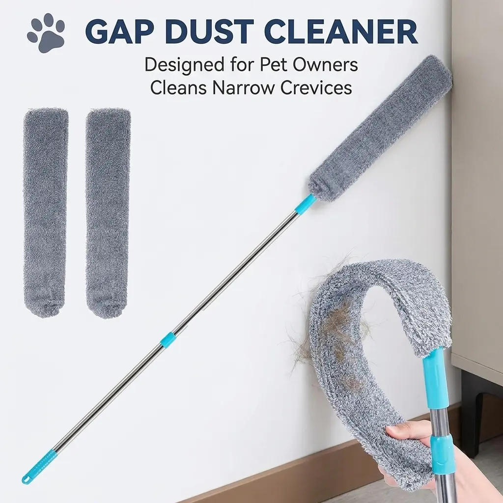 summerwins Retractable Gap Dust Cleaner - 59-in Extendable Soft Duster with 2 Microfiber Cloths, for Home, Office Cleaning, Ideal for Housewives to Clean Narrow Gaps, Furniture, Electrical Appliances, Flat Head, Telescopic