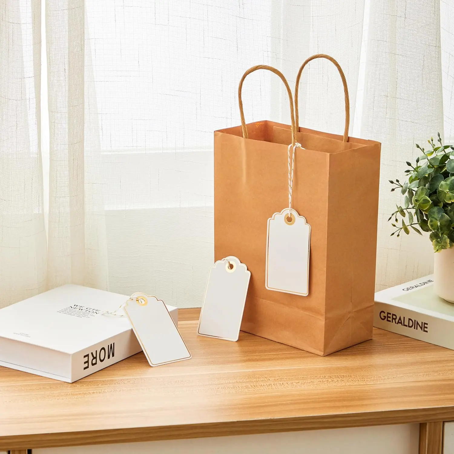 White Paper Gift Tags with String, 100 PCS 3.5x2 in, for Christmas (Office Stationery & Gift Wrapping Supplies)