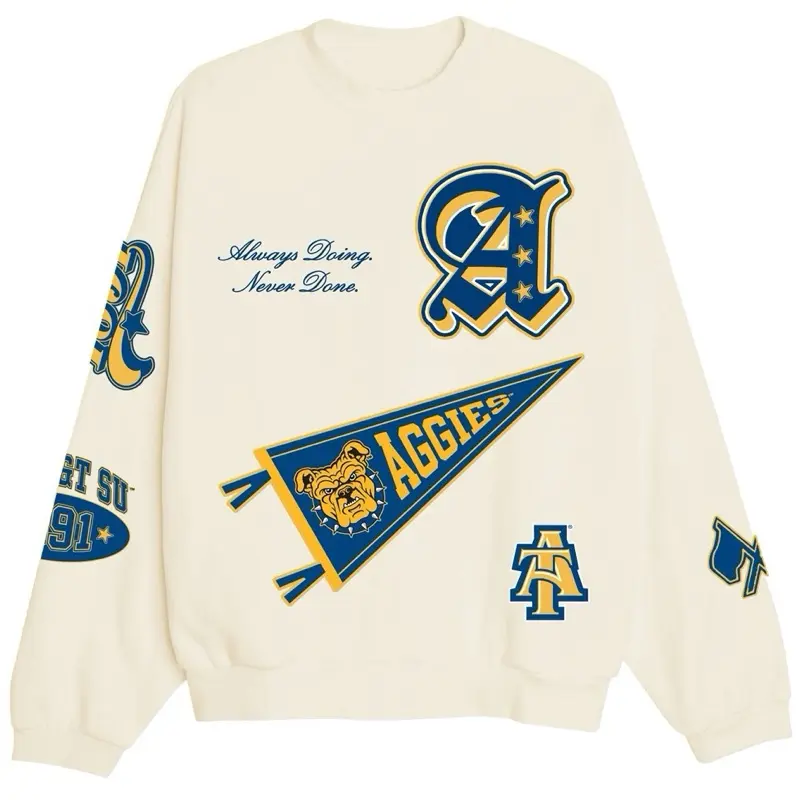 North Carolina A&T - NCAT Aggie LOGO-Land Unisex Sponge Cotton HBCU College Fan Family Sweatshirt Shirt Tops Womenswear Pullover