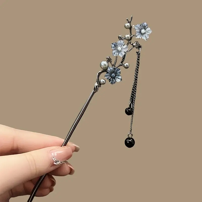 Elegant Ink Flower Tassel Hairpin, Perfect for Parties, Casual Wear, Gifts, Women's Fashion Accessory, Vintage Hairpin, Fashion Hairpins, Enhances Style, Hair Stick, Hair Clip, Hair Flower Clips