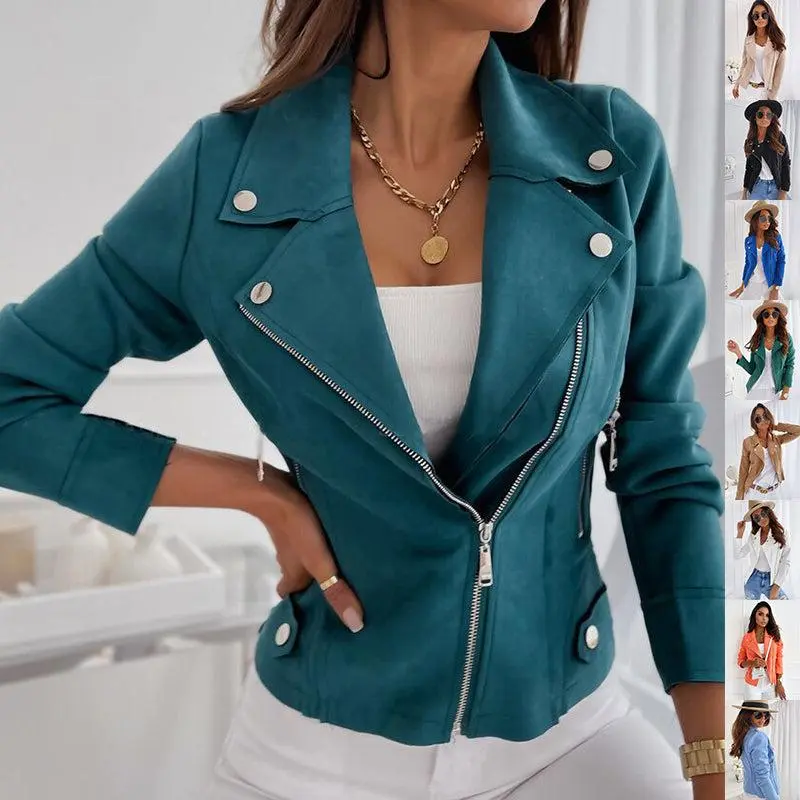 Women's Zip-Up Lapel Jacket Everyday Casual Polyester Spandex Blend Slim Fit Pockets Long Sleeve Top Front Zipper Polished All-Season Layer S-3XL