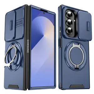 For Samsung Galaxy Z Fold 7/Fold 6 360° Spin Magnetic Stand Case, [Built in Slide Camera Cover & Stand] Military Grade Drop [360° Ring Holder]Full Body Shockproof Case Phone Case [Compatible with MagSafe]
