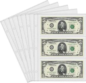 Currency Sleeves 50Pcs Page Protectors 3 Ring Binder 3-Pocket Banknote Sleeves 8.5 x 11 Dollar Bill Holder Collectors