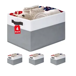 Criusia 4 Pack Large Storage Baskets for Shelves | Fabric Closet Organizers and Storage Bins with Handles Home Organization | Decorative Collapsible Baskets for Organizing Clothes Toy Nursery 14"x10"