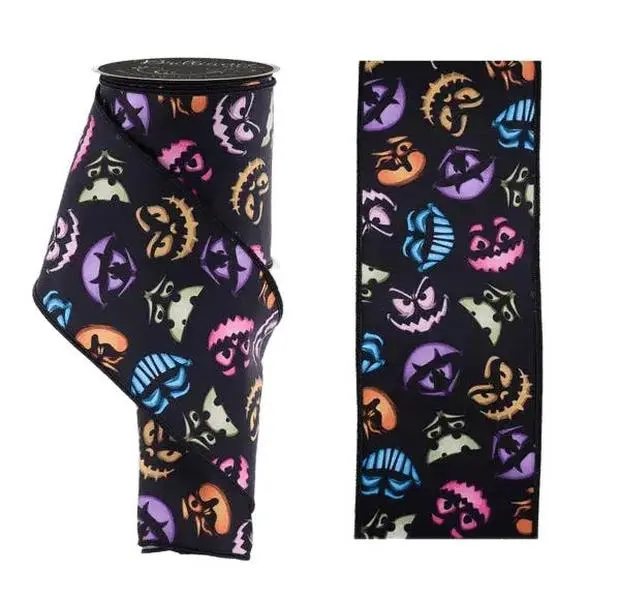 4" x 10yd Pumpkin Scary Faces Halloween Ribbon