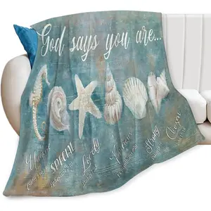 Ocean Seashells Throw Blanket - God Says You are - Beach Nautical Gifts for Women Men Girls Boys Kids Adults Soft Flannel Flannel Blanket for Couch Sofa ​Bed Home Decor 40"x50"