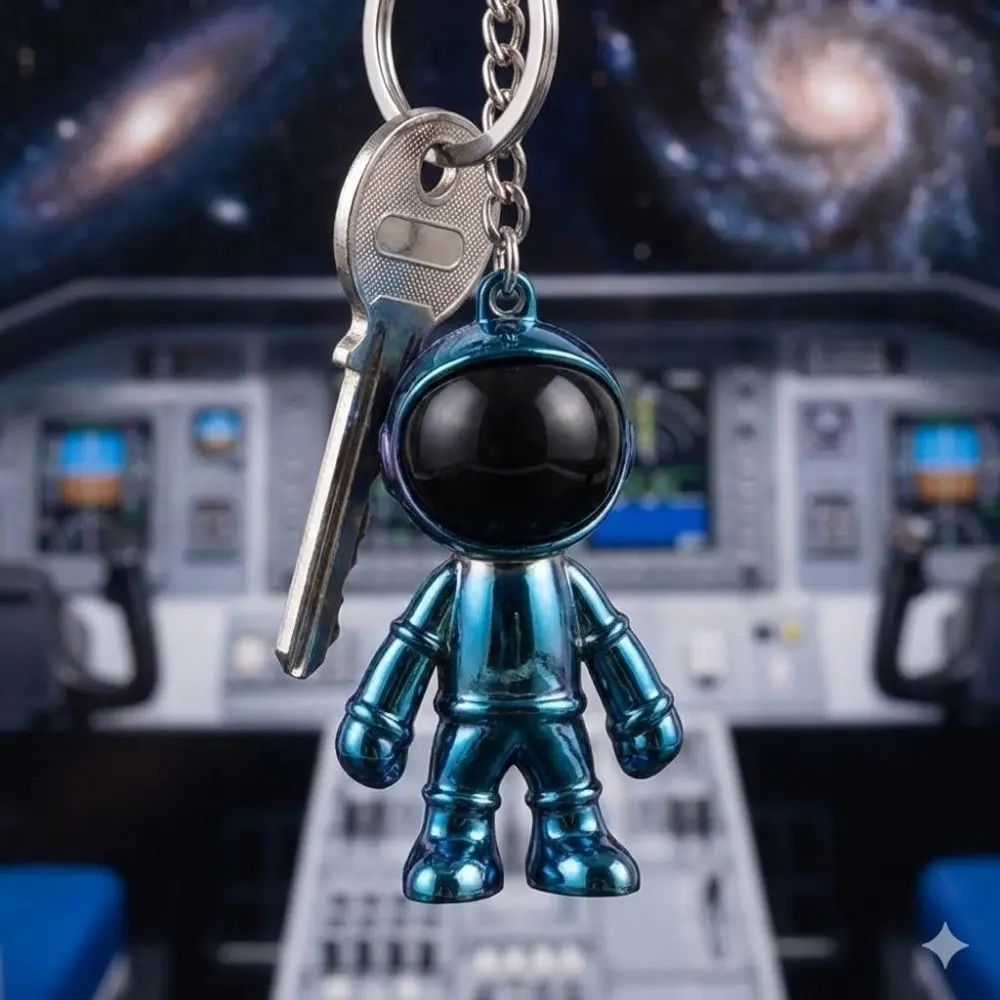 Space Astronaut Robot Keychain - Rustproof Zinc Alloy Carabiner, Lab Access Card Holder, Portable Desk Decor & Backpack Charm for Trendy Collectors.