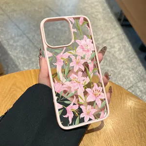 Pink Lily Flower Phone Case for iPhone 17 Pro Max 16 15 Plus 14 13 12 Pro and Samsung Galaxy S25 S24 S23 S22, Aesthetic Floral Clear Case for iPhone Girls， Floral Print Protective Cover，Slim Shockproof Cover ，Perfect Gift for Her/Bestie.HY77