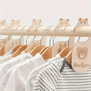Wooden Clothes Hanger Organizers Hanging Board Set, Baby Clothing Dividers for Newborns 0-24 Months, 8-Piece Nursery Storage Solution