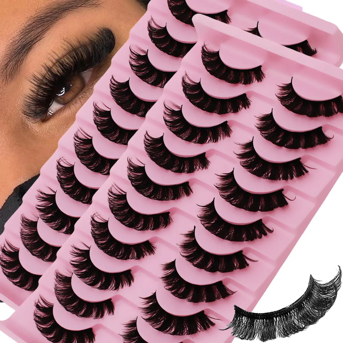 DD Curl Russian Strip Lashes, 20 Pairs/2 Pack, Fluffy Volume Synthetic Cosmetic False Eyelashes, Dramatic Messy Faux Mink Makeup Fake Lashes, Dramatic Appeal