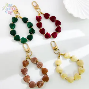 Acrylic Resin Heart Beaded Phone Charm, Luxury DIY Colorful Beaded Phone Strap, Cute Heart Keychain & Phone Case Hanging Ornament