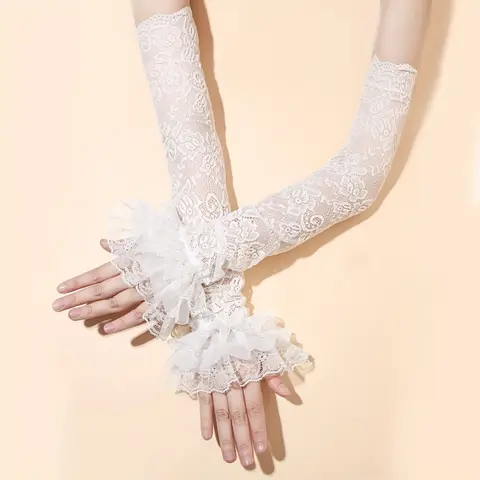 1 pair, girly lace gloves, Bridal gloves, summer sun protection, hollowed-out solid color, Y2K subculture gothic sweet arm sleeves, suitable for weddings, party decorations