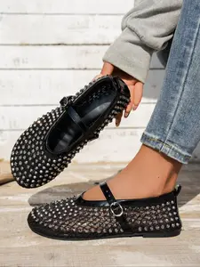 Women's Fashionable Spiked Decorated Ballet Flats, Elegant Round Toe Slip on Flat Shoes for Party, Daily Clothing Decor for Women & Girls, Casual Trendy Flat, Footwear