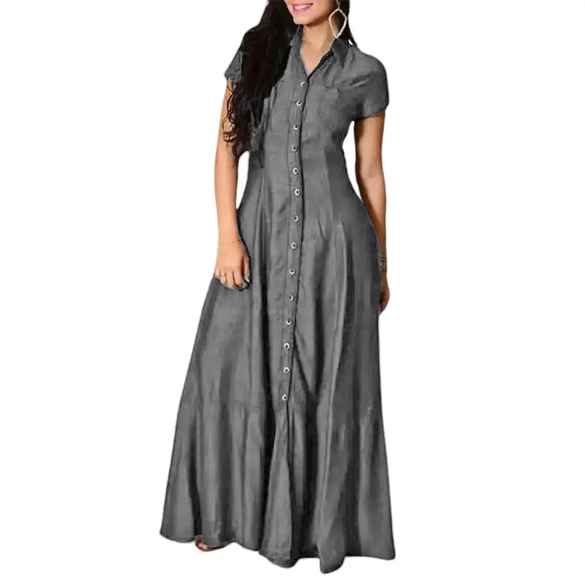 utcoco Womens Short Sleeve Denim Maxi Dress Casual Loose Fit Button Down  Long Jean Dresses - TikTok Shop