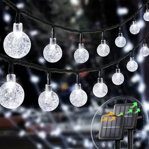 2 packs (total 200 LEDs), crystal ball solar string lights—super bright outdoor lights, 8 lighting modes, waterproof solar courtyard pendant light suitable for gardens, courtyards, porches, weddings, and party decorations (white).