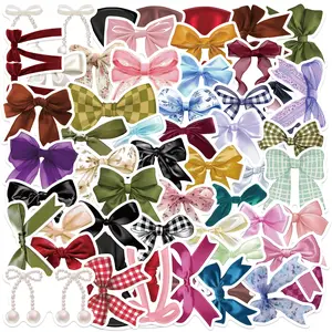 50 pieces of colorful realistic bow doodle stickers for DIY decoration, waterproof PVC stickers for mobile phones, Cellphone, notebooks, skateboards, and cups.