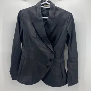 Newport News leather jacket blazer peplum pockets dark academia rocker