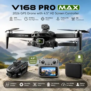 2026 V168 Pro MAX GPS Drone with 4.5" HD Screen Controller, Foldable RC Drone with Adjustable Camera, Brushless Motor, Follow Me, Auto Return, Optical Flow Hover, Long Flight Time, Portable Quadcopter for Beginners & Outdoor Fun