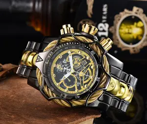 Men's Skeleton Chronograph Watch Black Gold Tone Large Dial Men's Quartz Watch with Cable Bezel Black Gold Tone Men's Business Casual Wristwatch Stylish Skeleton Dial Men's Chronograph Watch