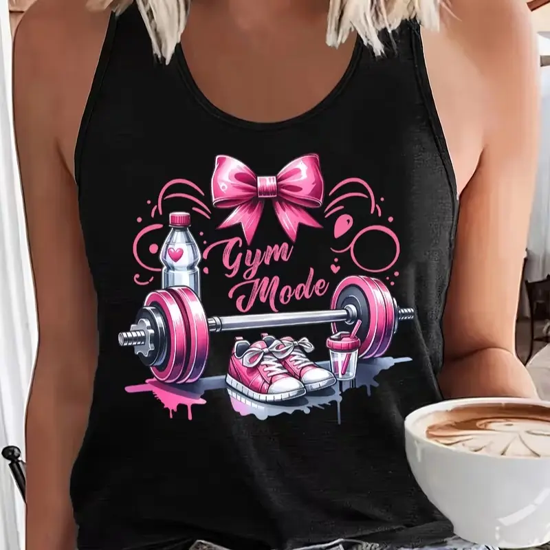 "Gym Mode" Pink Bow Barbell Women’s Workout Tank Top