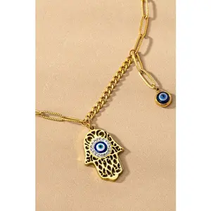 LA3accessories water proof hamsa evil eye pendant necklace