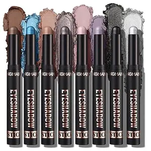 Shimmer Eyeshadow Stick Set, 8Pcs Cream Eye Shadow Brightener Stick Colorful Glitter Eyeshadow Pencil - Waterproof & Transfer-Proof Brown Bronze Nude Neutral Eyeliner Makeup for Women