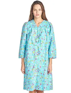 Casual Nights Women's Cotton Floral Snap-Front Flannel Duster Nightdress - Long-Sleeve Casual Lounger, Maternity Hospital Robe, Maternity Clothing
