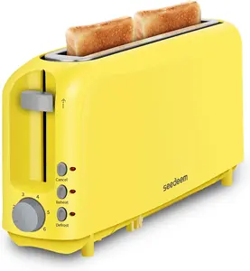 slim 2 Slice Slim Toaster, Single 10" Long Slot Toaster Fits Bagels & Artisan Bread, 6 Shade Settings, Cancel/Reheat/Defrost, Removable Crumb Tray, Auto Shut-Off, Yellow