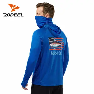 【RODEEL】938 Fishing Hoodie Shirts w/ Mask Neck Gaiter Thumbhole Men UPF 50+ Sun UV Protection Long Sleeve Breathable Mesh Fabric Lightweight Quick Dry Moisture Wicking Athletic Activewear for Outdoor Fishing Boating Hiking Camping Biking summervibes