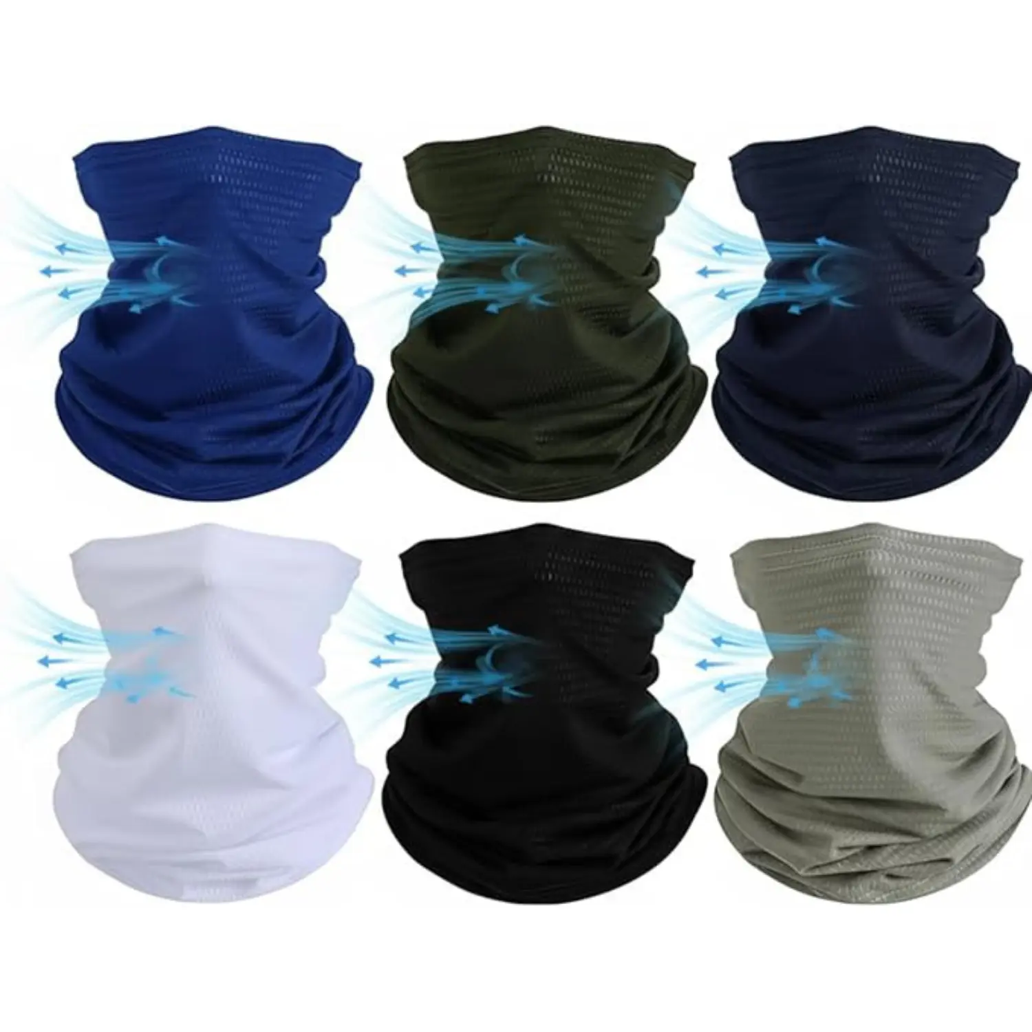 6-Pack Stretchy Cooling Breathable Face Covering – Windproof Mesh Neck Gaiter Bandana for Men & Women, Summer Sports & Outdoor Use, Windproof Neck Gaiter