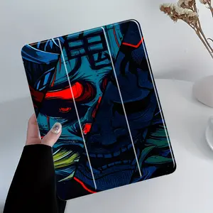 Ghost Face Anime Style Design Three-Tier Stand iPad Case,Transparent Acrylic Hard Back,Pencil Slot & Charger Port,Fits iPad 7.9/8.3/10.2/10.5/10.9/11/12.9 13 inch,Shock-resistant Full Cover Protective Case Suitable for Offices Schools Homes