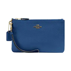 COACH Wristlet 19 Blue Leather Zip Closure Double Card Slot Small Women's Handbag