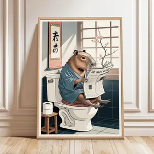 Capybara Poster, Bathroom Poster, Funny Capybara Bathroom Wall Art, Capybara Lover Gift, 5 size, 8x12 to 27x40 inch