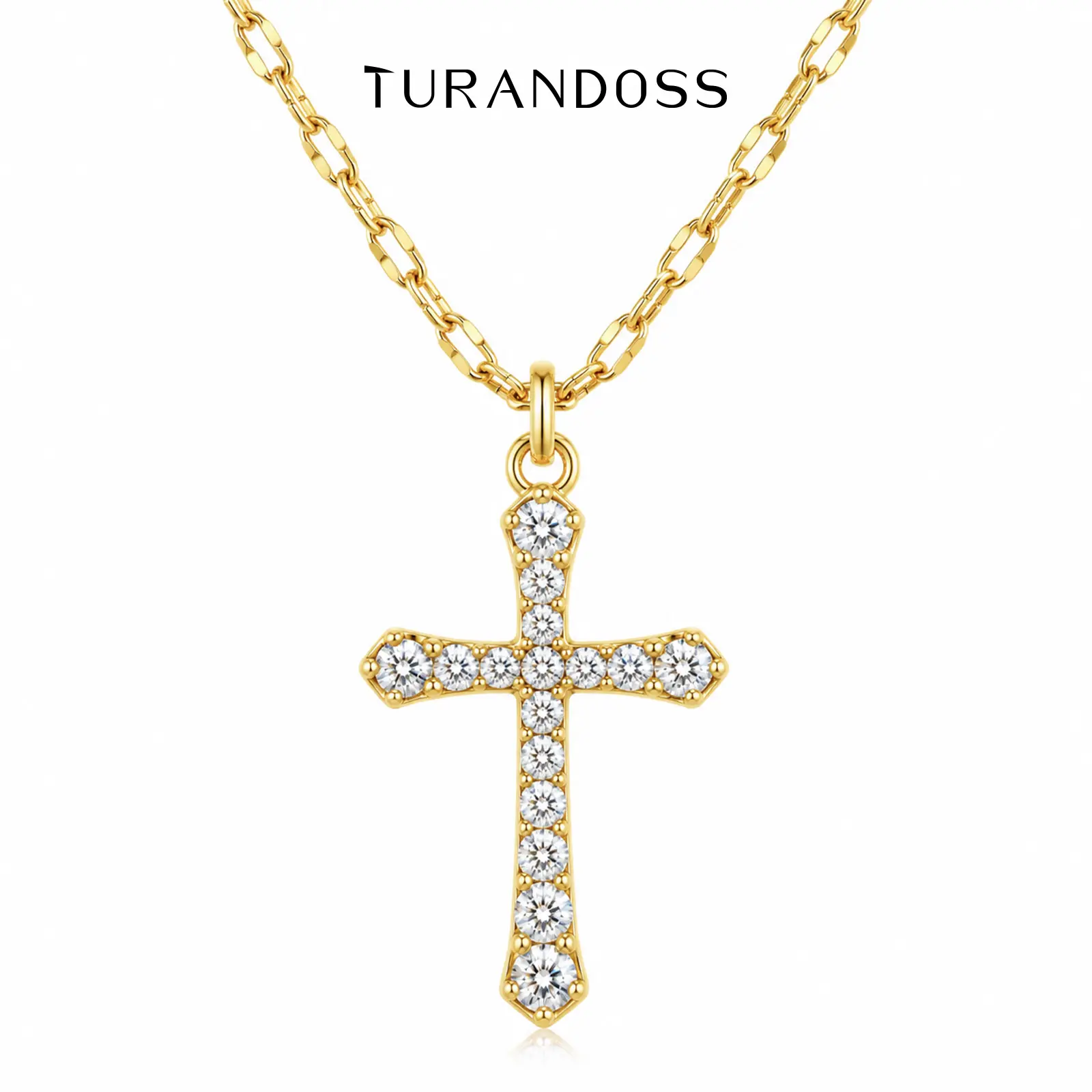 Turandoss Dainty White Gold Plated Cubic Zirconia Cross Necklace for Women, Sparkling CZ Spiritual Faith Pendant Jewelry Gift, Cross Motif Necklaces, Crystal Cross Necklaces