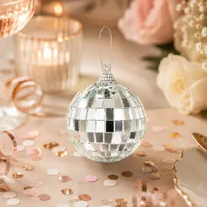 6 Pack 2" Silver Foam Disco Mirror Ball With Hanging Strings, Holiday Christmas Ornaments
