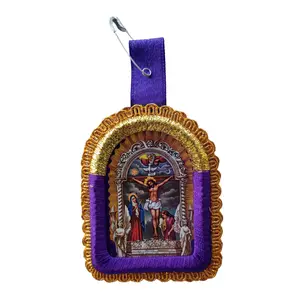Peruvian Detente Señor de los Milagros Altar Fabric Ornament with Purple Ribbon and Gold Accents Small to Extra Large Sizes