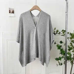 Soft Knit Cape Cardigan - Lightweight Grey Button Poncho, Perfect for Layering & Travel Breathable Knit Poncho for Casual & Office Wear oft Lightweight Knit Cape for Everyday & Vacation