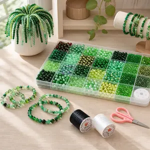 1600Pcs Glass Beads for Jewelry Making, 6mm Green Round Crystal Glass Beads Bracelet Making Kit, Bead Starter Kit for Birthday Holiday Art Crafts Gifts - Home Improvement.