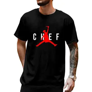 100% Cotton Funny Restaurant Chef - Jumping Chef Knife Logo T-Shirt