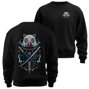 Demon Slayer Inosuke Hashibira Sweatshirt | Dual Serrated Nichirin Katanas Design | Anime Lover Graphic Top